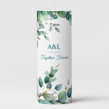 Bougie de mariage élégante à l'aquarelle eucalyptu