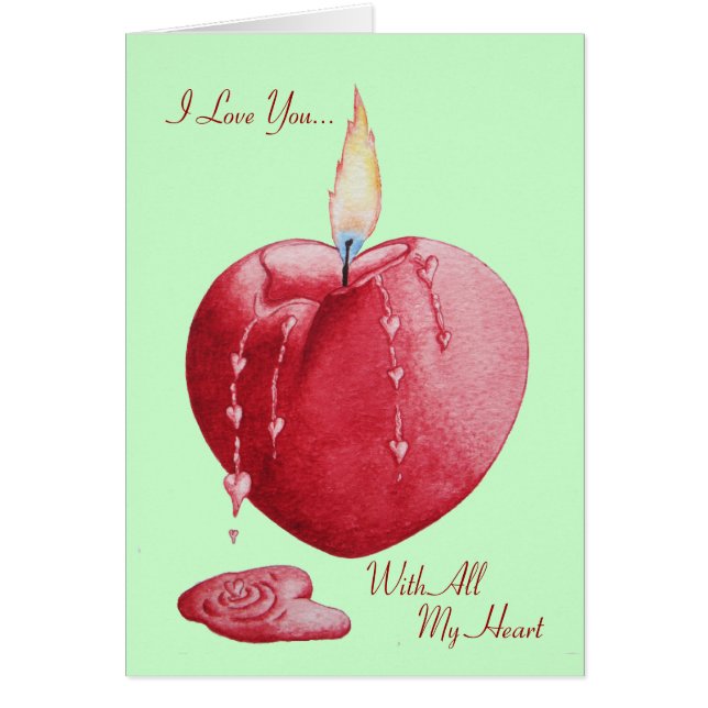 Bougie en forme de coeur d'amour rouge avec verset (Devant)