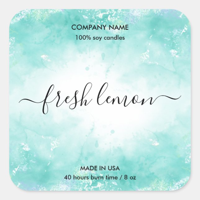 Bougie étiquette produit aqua bleu pot étiquette (Devant)