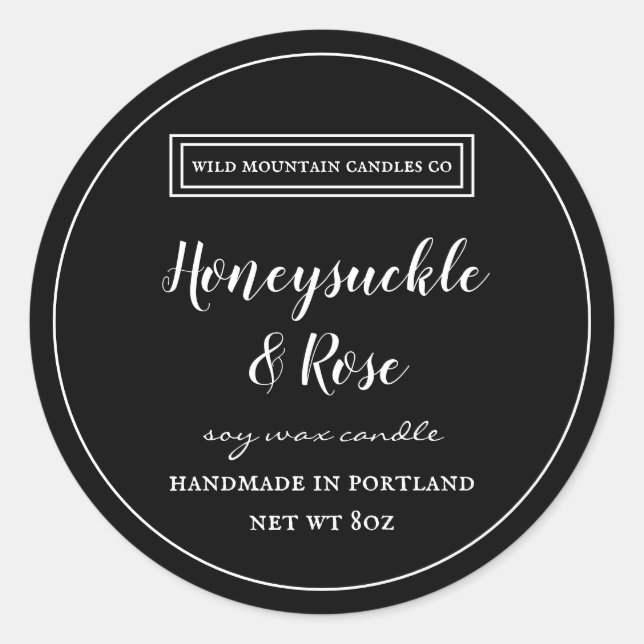 Bougie personnalisée Étiquette noir et blanc (Devant)