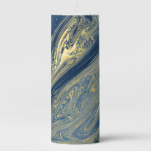 Bougie pilier élégante à motif de marbre bleu et o
