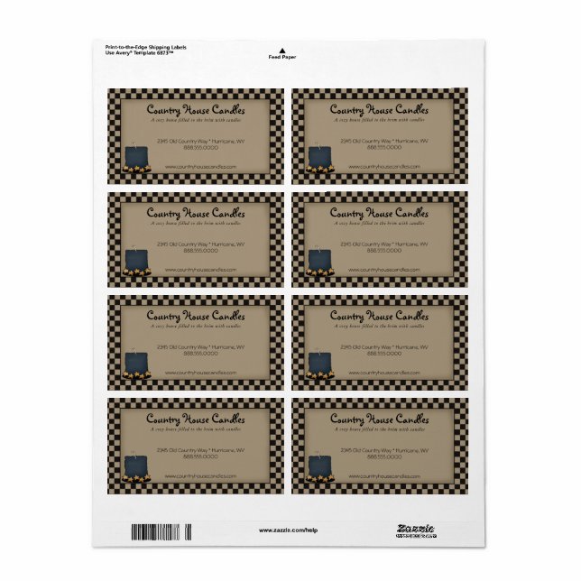 Bougie Primitive Rustique Étiquette de Campagne à  (Feuille entière)