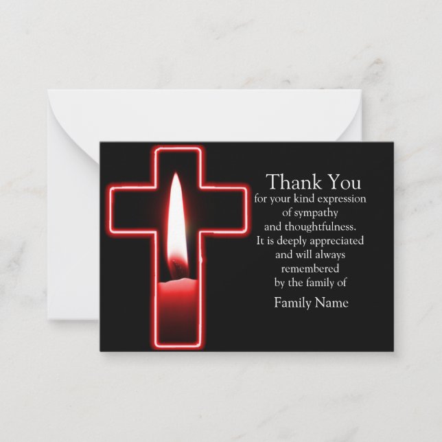 Bougie Rouge Sur Croix Après Carte de remerciement (Devant)