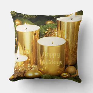Bougies d'or Noël Oreiller