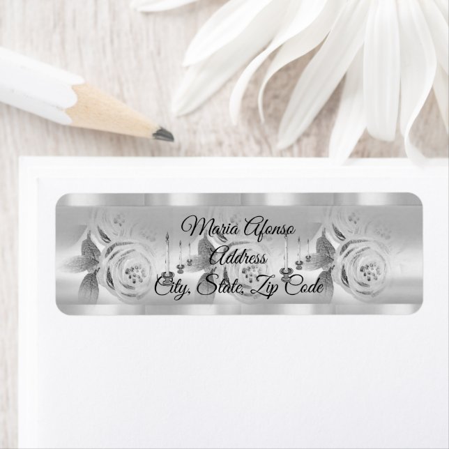 Bougies étiquettes de adresse Rose d'argent (En situation)