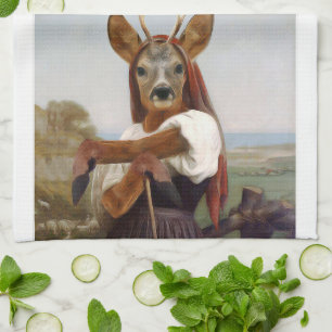 Bouguereau Deer Shepherdess Kitchen Towel