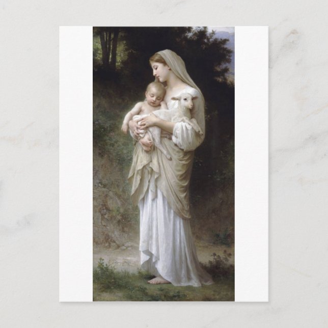 Bouguereau Innocence Lady Child Lamb Postcard (Front)