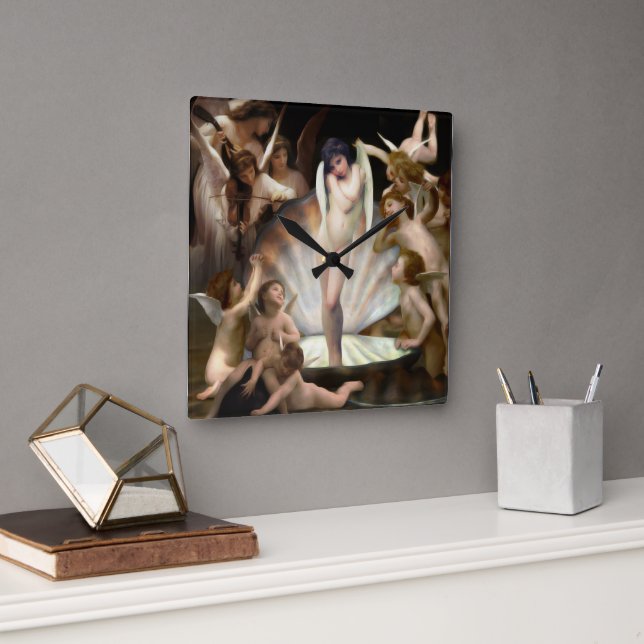 Bouguereau's Angels Surround Cupid Square Wall Clock (Office)