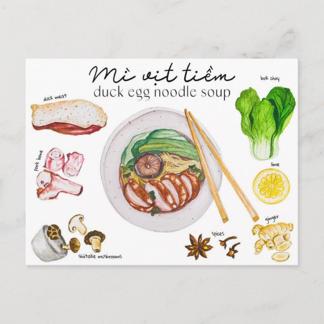 Bouillon de nouilles à l'oeuf de canard - Carte po (Devant)
