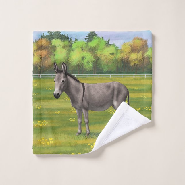 Bouillon Gris D'Âne Cute Dans Le Pâturage (Gant de toilette)