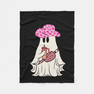 Boujee Boo Jee Spooky Ghost Pink Halloween Leopard Fleece Blanket