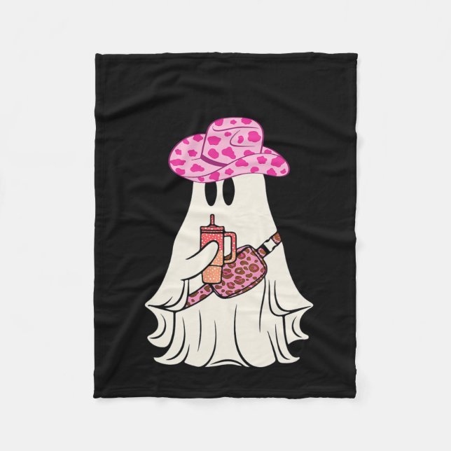 Boujee Boo Jee Spooky Ghost Pink Halloween Leopard Fleece Blanket (Front)