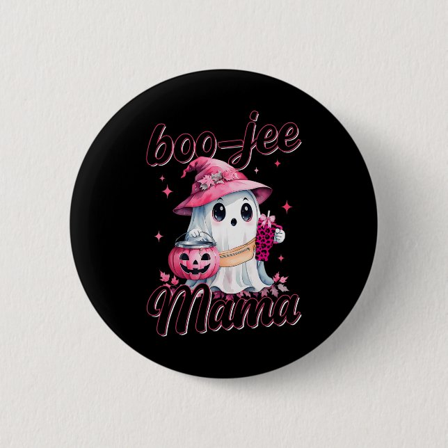 Boujee Boo Jee Spooky Ghost Pink Halloween Pumpkin 2 Inch Round Button (Front)
