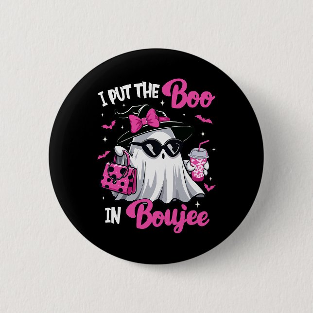 Boujee Boo Jee Spooky Ghost Pink Halloween Pumpkin 2 Inch Round Button (Front)