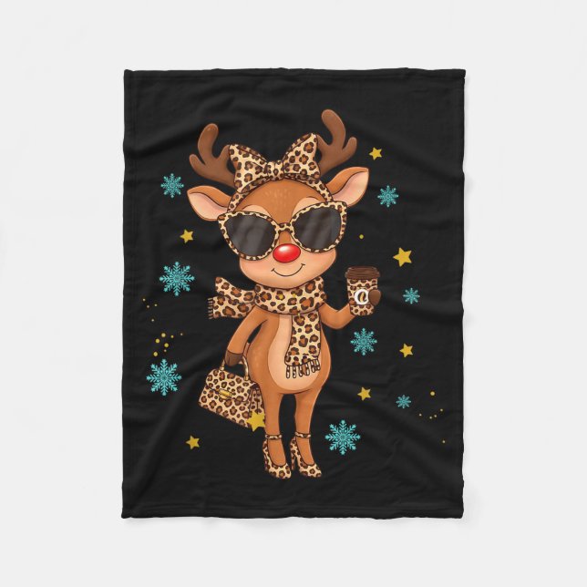 Boujee Reindeer Christmas Leopard Funny Gift Women Fleece Blanket (Front)