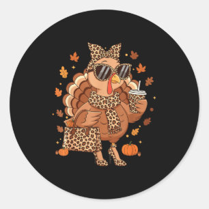 Boujee Turkey Leopard Preppy Fall Thanksgiving Pum Classic Round Sticker