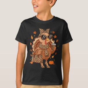 Boujee Turkey Leopard Preppy Fall Thanksgiving Pum T-Shirt