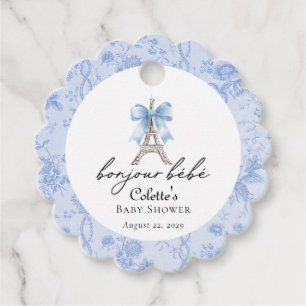 Boujour Bebe Paris French Toile Blue Baby Shower Favour Tags