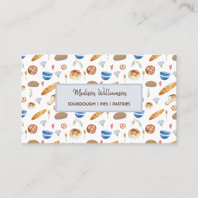 Boulangerie | Baker Watercolor Patern Carte de vis (Devant)