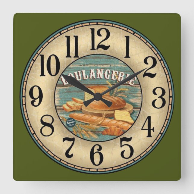 Boulangerie Bread Square Wall Clock (Front)