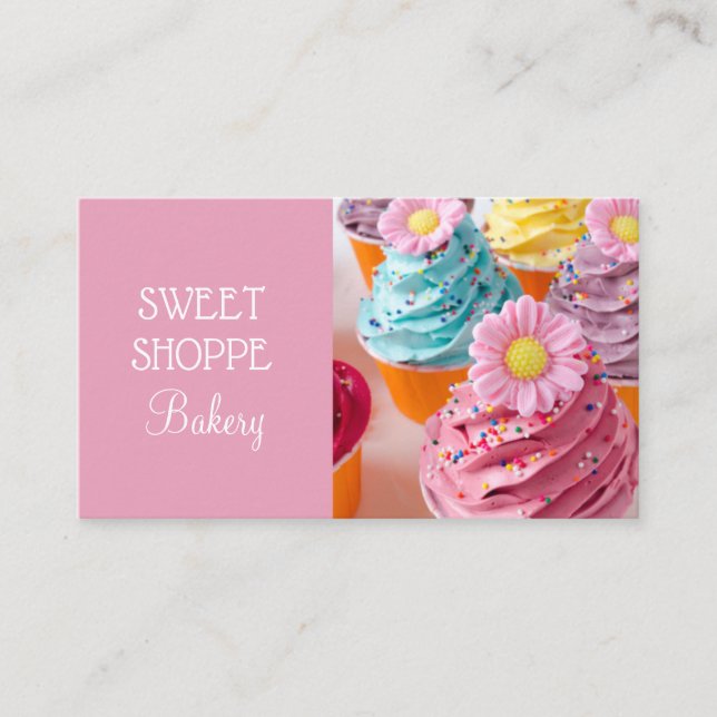 Boulangerie Cartes de visite de cupcake rose (Devant)
