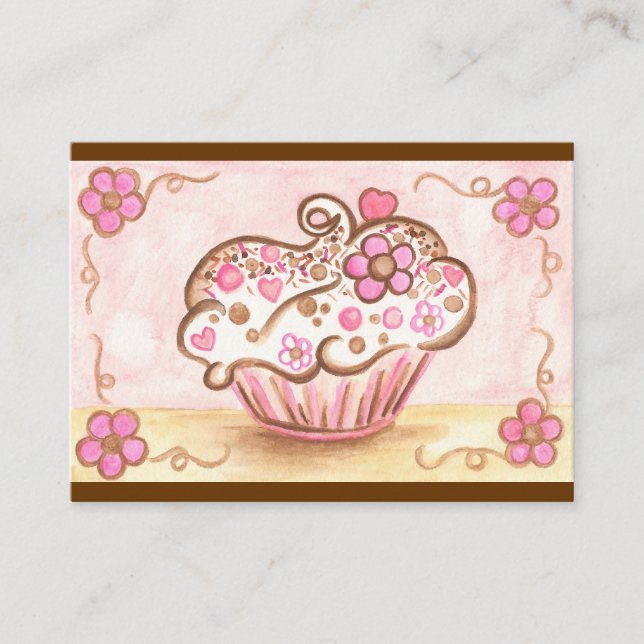 Boulangerie Cupcake à fleurs roses Cartes de visit (Devant)