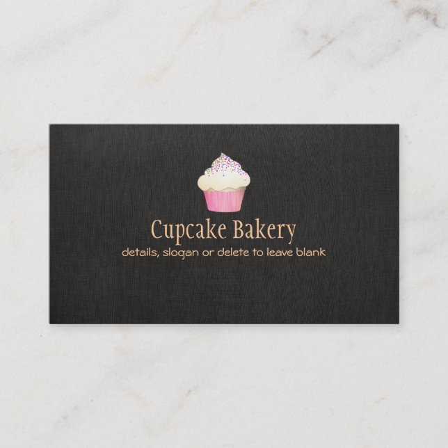 Boulangerie Cupcake Faux Linge noir Carte de visit (Devant)
