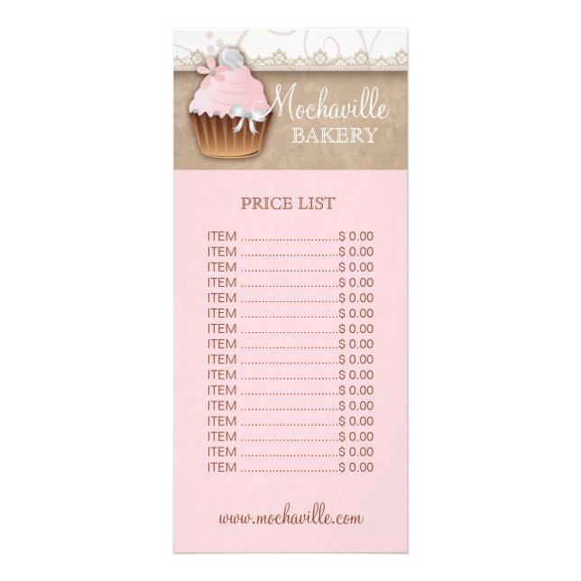 Boulangerie Cupcake Prix Vintage Carte Rack (Devant)