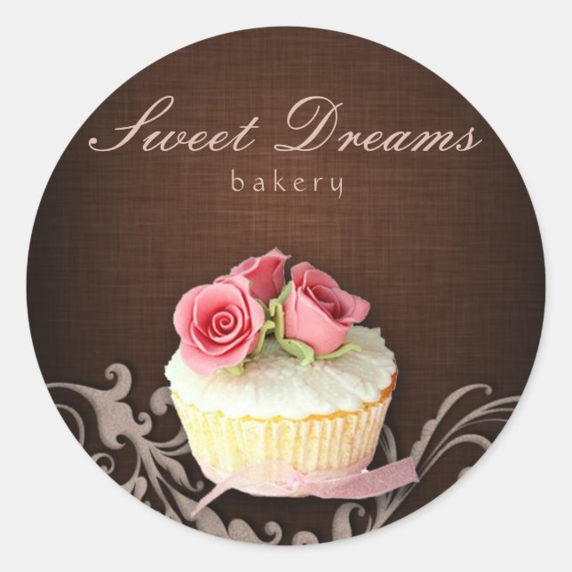 Boulangerie Cupcake Sticker Linge Brown Roses rose (Devant)