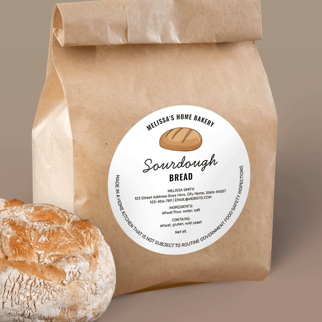 Boulangerie de pain de pâte moderne Étiquette de d (Trendy sourdough bread loaf cottage law label with modern bread illustration and script font)