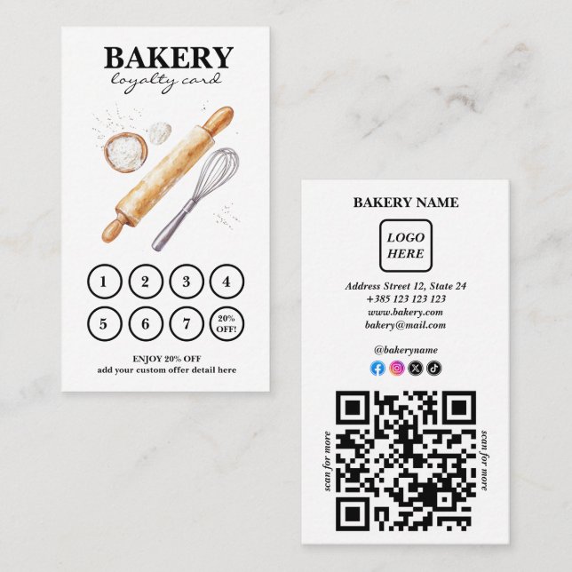 Boulangerie Gâteaux Code QR Carte de fidélité (Devant / Derrière)
