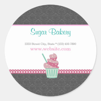 Boulangerie rose et gris Damask Cute Sticker Étiqu