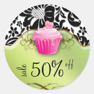 Boulangerie Sticker Cupcake Floral Or rose Lime Ve