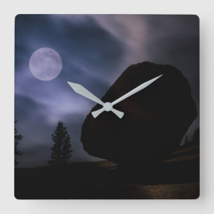 Boulder by Moonlight   Yosemite National Park Square Wall Clock
