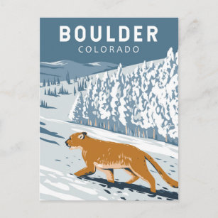 Boulder Colorado Cougar Retro Travel Art Vintage Postcard