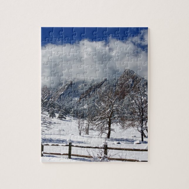 Boulder Colorado Flatirons Snowy Landscape View Jigsaw Puzzle (Vertical)