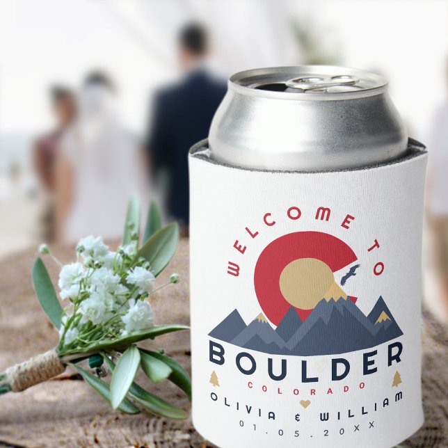 Boulder Colorado Stylized Skyline Welcome Wedding Can Cooler (Creator Uploaded)