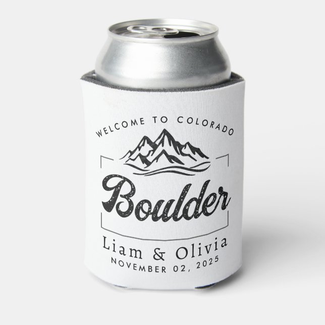 Boulder Colorado Wedding Minimalist Welcome Can Cooler (Can Back)