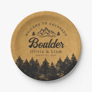 Boulder Colorado Wedding Minimalist Welcome Paper Plate