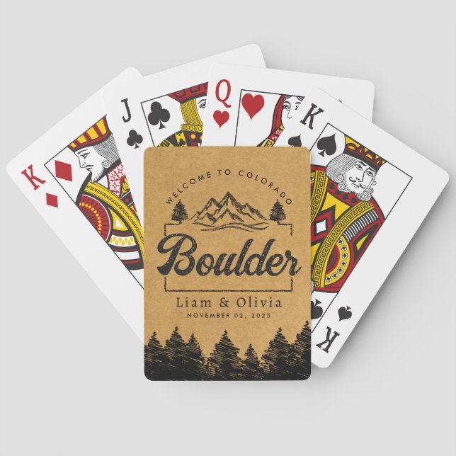 Boulder Colorado Wedding Minimalist Welcome Playing Cards (Back)