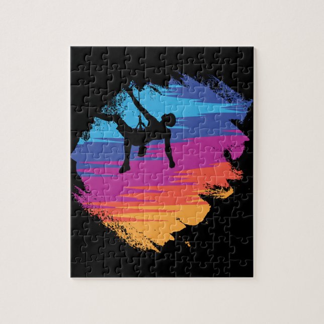 Bouldering - Distressed Retro Rock Climbing Jigsaw Puzzle (Vertical)