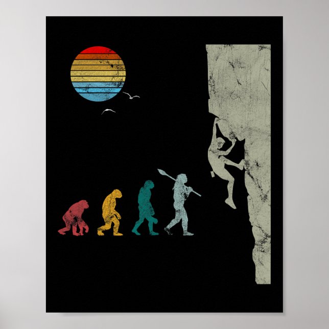 Bouldering Evolution Mountaineering Climbing Vinta Poster (Front)