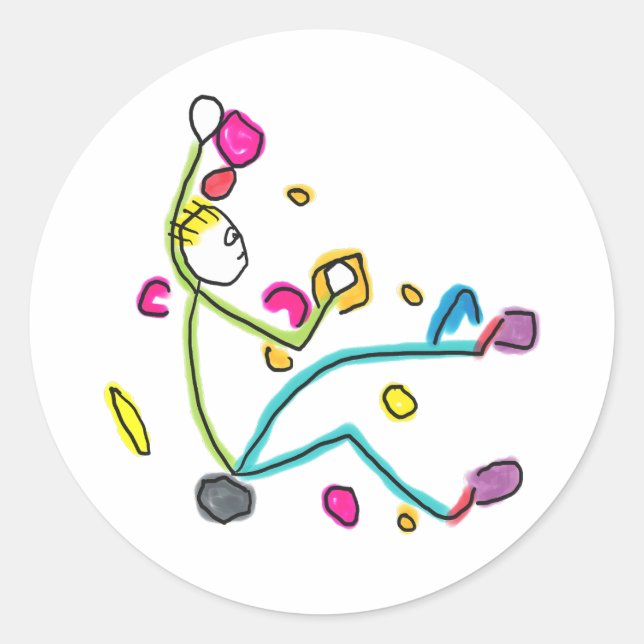 Bouldering Stickman Classic Round Sticker (Front)