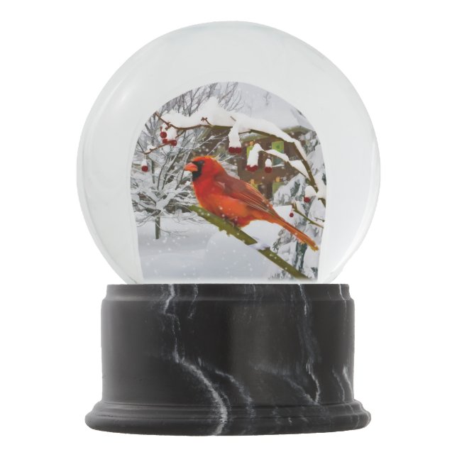 Boule À Neige Noël, oiseau cardinal rouge et neige (Devant)