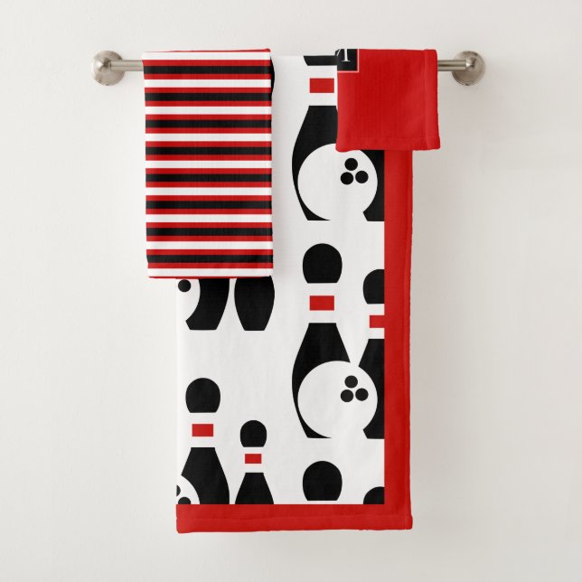 Boule de bowling et épingles, bandes et monogramme (En situation)