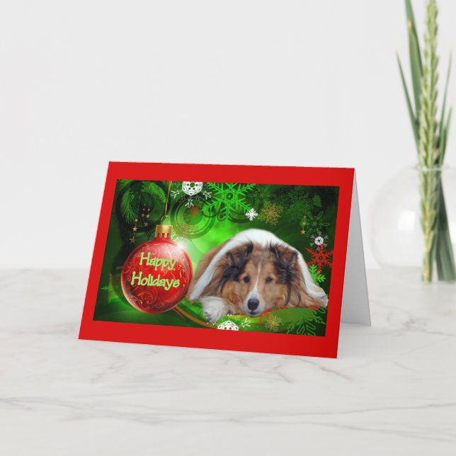 Boule de carte de Noël de Sheltie bonnes fêtes (Devant)