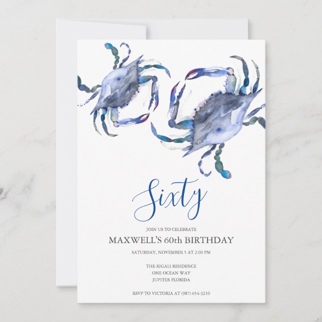Boule de crabe bleu 60e Invitation anniversaire |  (Devant)