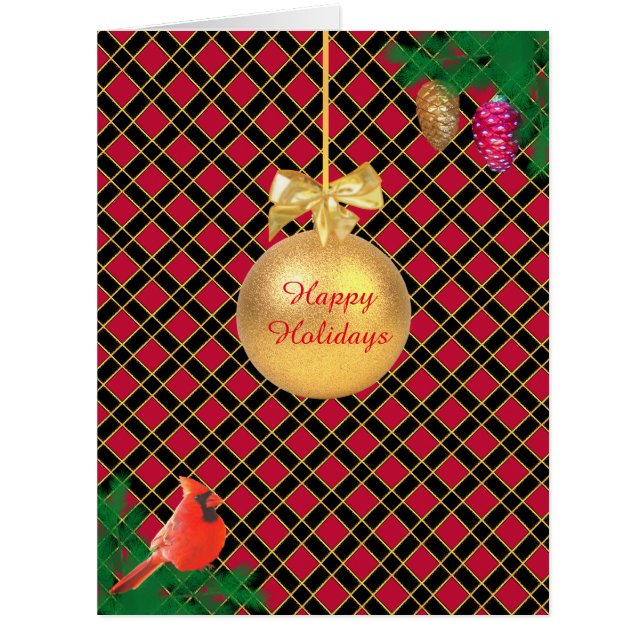 Boule de Noël, oiseau sur carte de Noël noire et r (Devant)
