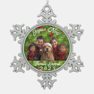 Boule de Noël Photo Famille Personnalisée Snowflake Pewter Christmas Ornament