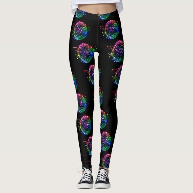 Boule Disco Colorée Impression Sur Leggings Noirs (Devant)